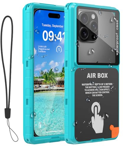 Coque étanche pour téléphone portable de 6,9 pouces, submersible pour la natation et la plongée, ajustement universel pour iPhone 15/14/13/12 Pro Max, Samsung S23 Ultra (vert sarcelle)