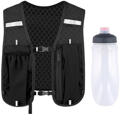 Gilet Course, Réfléchissant Gilet Course a Pied, Sac à Dos Gilet Trail Léger, Gilet Running avec Gourde d'hydratation, Gilet Hydratation pour Hommes et Femmes pour Randonnée, Marathon, Noir