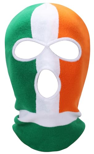 Irish Balaclava Ireland Flag for Men Women, Breathable Tri Colour Balaclava Irish Face Mask Ski Mask, Stretch Fit for Winter, Festivals & Urban Style, Green White Orange