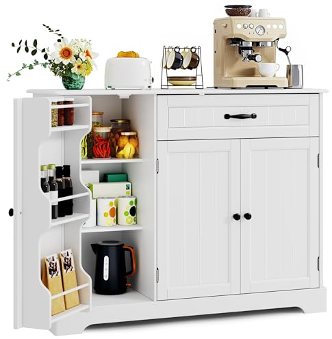 Xbro Sideboard mit 1 Schublade, 3-stufigem Türregal und großem Stauraum, Buffetschrank mit Kippsicherung und abgerundeten Ecken, für Küche, Wohnzimmer oder Schlafzimmer, 84 cm hoch,Weiß