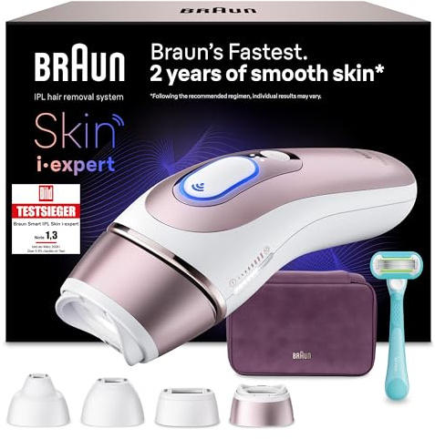 Braun Skin I·Expert Epilatore Luce Pulsata Smart, Epilazione Laser Peli Donna A Casa, Riduzione Permanente Dei Peli, App Gratuita, Pochette, Rasoio Gillette Venus, 4 Testine Smart, PL7431