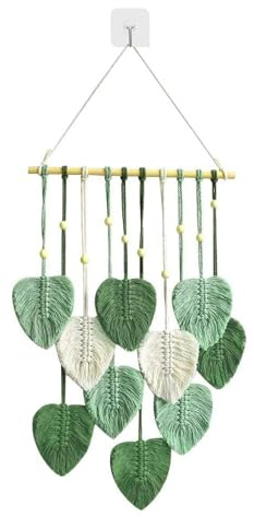 Klomveris Macrame Wall Hanging Green Leaf Tassel Tapestry, Handmade DIY Woven Tassel Tapestry Wall Hanging Macrame Leaf Ornament for Bedroom Living Room Office Restaurant(COLOR:green)
