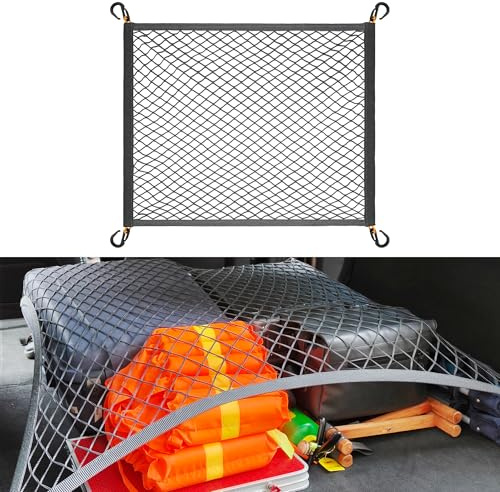 VEHIRIE Cargo Net for SUV Trunk Organizer Elastic Storage Mesh Net with ABS Hook 31.5x23.6 Inches Stretch to 70.8x47.2 Inches Cargo Netting for Pickup Trucks Tailgate Accessories Gray