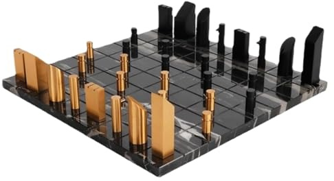 BOSHYUM Scacchiera in Marmo e Pezzi degli Scacchi in Metallo, Giochi da Tavolo, Decorazione da Tavolo nordica