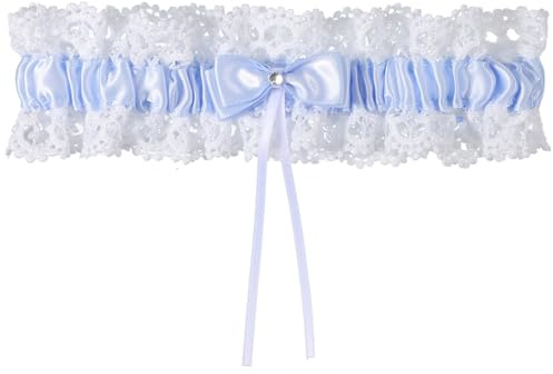 Dplolng Bridal Wedding Garter, Blue Lace and Satin Garter Belt, Elegant Stretchable Leg Garters for Bride, Women, Girls, Wedding Accessories, Party Gift
