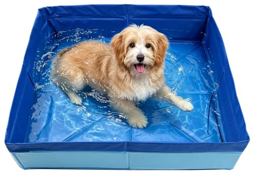 Small Pet Paddling Pool, Foldable Square Mini Dog Pool for Puppies Small Dogs and Cats, Portable Water Play Bath for Garden Balcony Travel