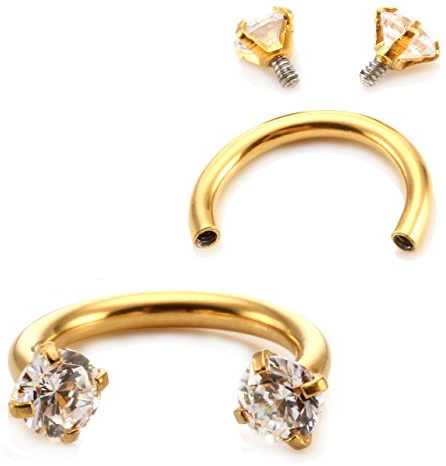 Jovivi 2pc 16G Stainless Steel Cubic Zirconia Horseshoe Multi-functional Lip/Nose/Nipple/Eyebrow Captive Hoop Ring Barbell Tragus Cartilage Stud Earrings