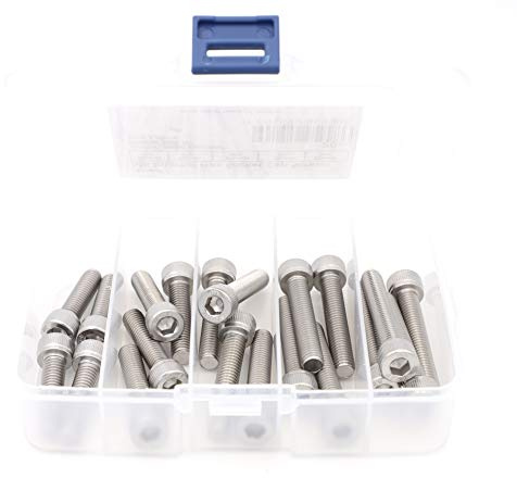 iexcell 20 Pcs M8 x 30/35/40/45/50 mm Stainless Steel 304 Hex Socket Head Cap Screws Bolts Assortment, Fully Threaded