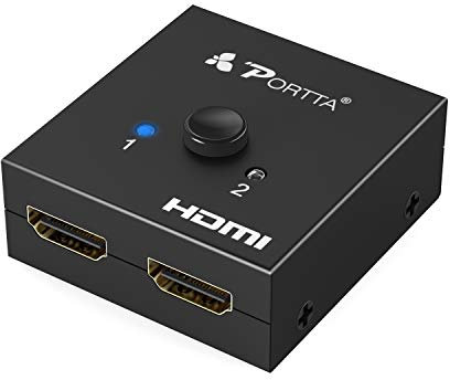 Portta 4K HDMI Switch 2-Ports HDMI Splitter Bi-Direction Switcher Box V2.0 Supports Ultra HD 4K@60Hz 3D 1080P HDCP 2.2/1.4 HDR CEC for HDTV/Blu-Ray Player/DVD/Xbox / PS3 / PS4 Pro (2 in 1 out)