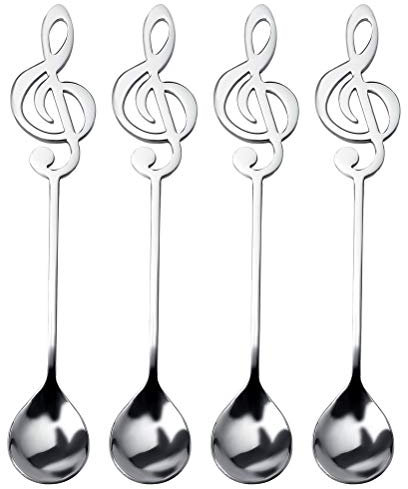 Nuoshen 4 Pcs Stainless Steel Coffee Teaspoon - Musical Note Spoons for Dessert and Stirring