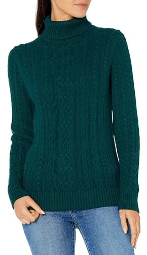 Amazon Essentials Maglione A Collo Alto Intrecciato con Screziatura (Taglie Forti Disponibili) Donna, Verde Bosco, L