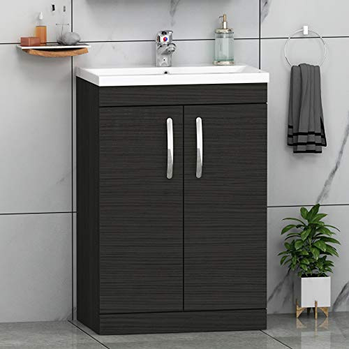 Royal Bathrooms Turin Hale Black Floor Standing 2 Doors Vanity Cabinet Unit and Mid Edge Sink Basin - 500mm
