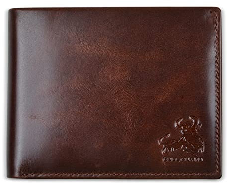 BULL GUARD RFID-Geldbörse aus echtem Leder, dreifach gefaltet, für Herren, Ausweisfenster, Geheimtasche, Modern