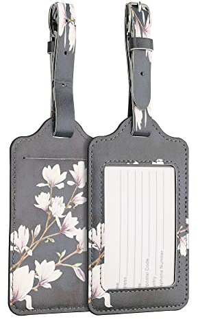 kwmobile 2X Etiqueta para Maleta - Tarjetas de identificación de Equipaje de Cuero sintético - Colgante para Viajes - marrón Topo/Blanco/Gris Oscuro