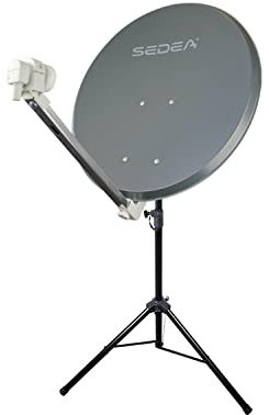 Antenne Parabole Acier 65 cm Anthracite + Trepied Réglable jusqu'à 180 cm - Gain 36,5 DB, Facteur de Bruit 0,1 DB, Montage Facile