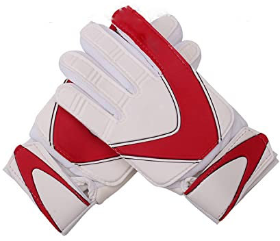 soonbuy Torwarthandschuhe für Kinder und Jugendliche, rutschfest, verschleißfest, Latex-Material, Trainingshandschuhe mit Handgelenkschutz für Jungen und Mädchen, Nr. 7, rot