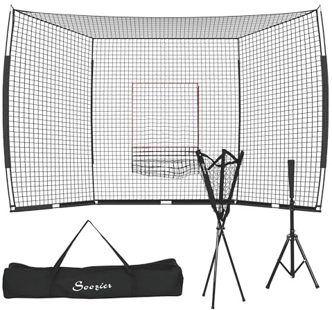 Soozier 17' x 5.5' Baseball Net with Strike Zone, Tee, Caddy, and Carry Bag for Pitching and Hitting, Portable Extra Large Softball and Baseball Training Equipment