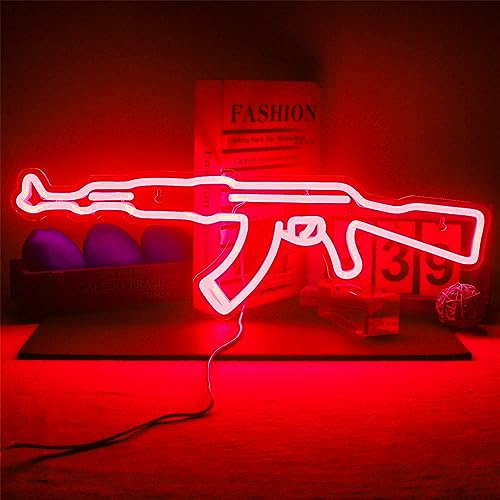 FINOTI Pistol neonskyltar pistolformade LED neonlampor hängande konst nattlampa pistollampa för spelrum väggdekor gåva USB med strömbrytare, F