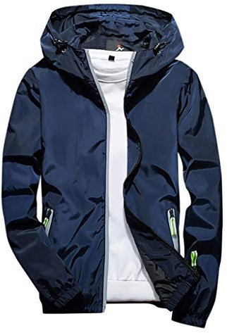 Regenjacke Herren Reflektierende Jacke mit Kapuze Leichte Fahrrad Softshelljacke Herren Wasserdicht Pullover Packbare Windjacke Atmungsaktive Softshelljacke für Wandern Laufen Outdoor Blau 4XL