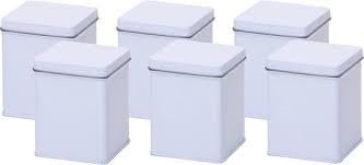 6 Piezas - Lata de té - Caja de té - Latón de café - Cuadrado - Blanco - 100 gramos - Tapa con bisagra - Envase de almacenamiento - Botes de almacenamiento - Contenedores de almacenamiento - Lata de