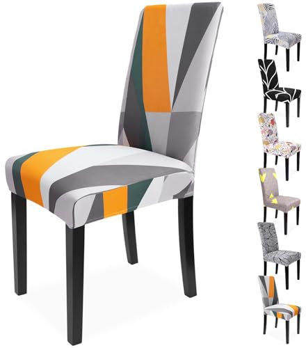 Zindoo Fundas Sillas de Comedor Pack 4, Funda Sillas Comedor Patrón Geométrico Moderno Elástica Desmontables Lavables Fundas para Sillas de Comedor Sala Cocina Banquetes Oficina Restaurante