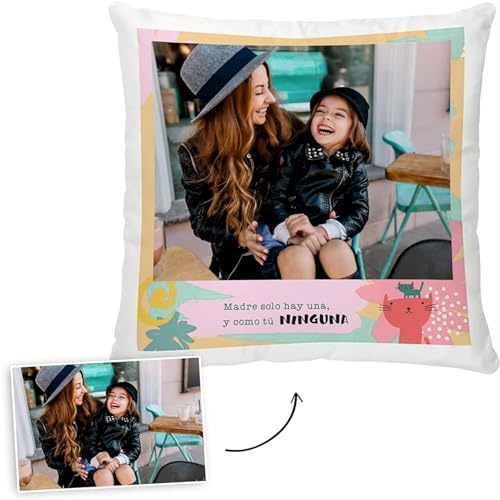 Riscko Cojín Personalizado con Fotos Collage (Incluye el Relleno) tamaño 40x40 cm, con Imagen Festejos, Cumpleaños, Aniversarios, Navidad, San Valentín, Mascotas, Año Nuevo, Navidad, (40x40)