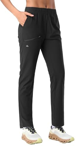 Jogging Femme Lumière Pantalon Sport pour Femmes Freizeithose Taille Elastique Bas de Pantalons Sport Yoga UPF50+ avec 3 Poches Noir L
