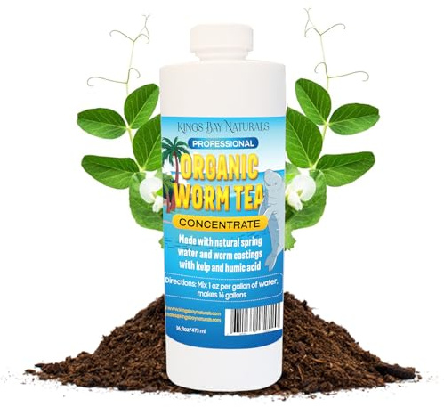 Organic Worm Tea Concentrate – 16 oz Liquid Fertilizer with Kelp & Humic Acid – Compost & Bokashi Booster – 100% Natural Worm Casting Tea for Indoor & Outdoor Plants, Vegetables, Flowers & Trees