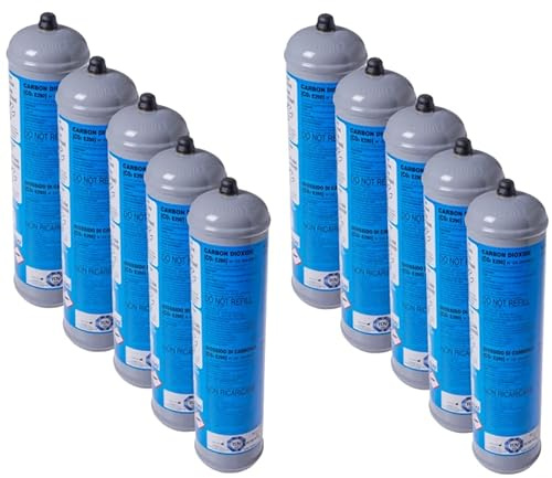 Bevi sano, bevi Italiano! GASFRIGO® Set 10 Bombole CO2 per Gasatore e Depuratore Acqua Frizzante - Ricarica 600g E290 Alimentare - Attacco M11x1 - Convenienza Totale Stock - 100% Made in Italy