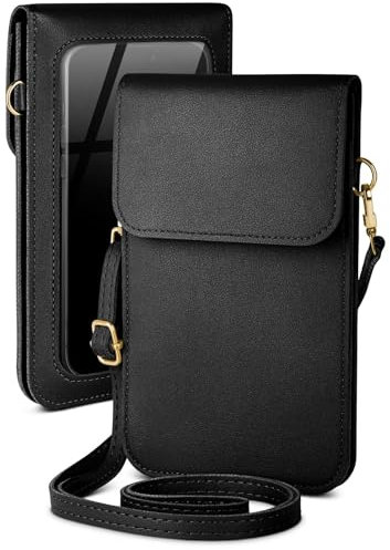 moex Handytasche zum Umhängen für Samsung Galaxy S24 Ultra – Kleine Handtasche mit Handyfach und Sichtfenster, 2 zusätzliche Fächer - Handy Umhängetasche Damen, Onyxschwarz