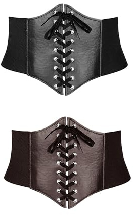 Ceinture Corset pour Femme,2 PCS Extensible Ceinture de Corset Waspie Large Ceinture de Cinch pour Femmes Ceintures de Corset Waspie Rétro Attachées Ceinture Vintage en Cuir Bandage Robe Ceinture