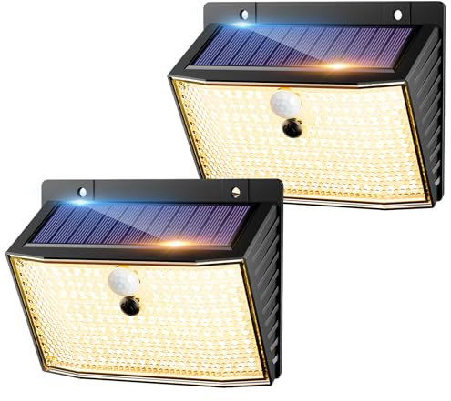 nipify Luz Solar Exterior con Sensor de Movimiento, 2 Paquete 168 LED Focos Led Exterior Solares, Foco Solar con 3 Modos, IP65 Impermeable Luces Solares Para Jardín,Garaje,Calle,Patio, Blanco cálido