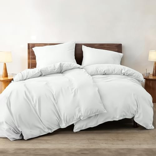 Dreamzie Bettwäsche 135x200 Baumwolle 4teilig - Weiß - 2X Bettbezug 135x200 und 2X Kissenbezug 80x80 cm - Oeko-Tex Zertifiziert - Bettwäsche 135x200 4teilig