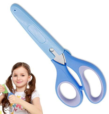 Forbici per bambini,Forbici per bambini, Forbici per bambini in acciaio inossidabile, Forbici di sicurezza per studenti con punta arrotondata Forbici artigianali per bambini blu con copertura per cart