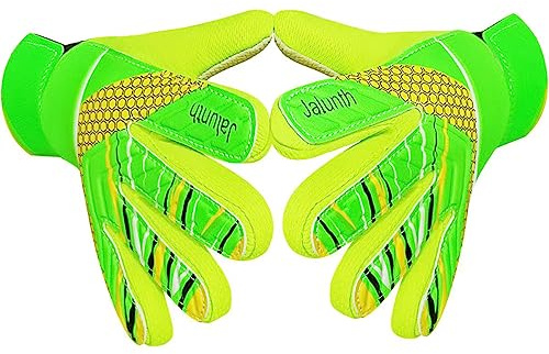 Jalunth Gants de Gardien But Enfant Jeune Junior avec Protections des Paume en Latex Antiderapant et Dos Main PU Convient Entrainement et Compétition Gant de Foot Gardien pour Garcon Fille Garçons
