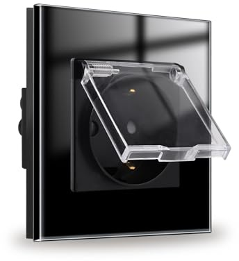 JIMEIDA 1-Steckdose Glas Unterputz Schwarz 16Amp Steckdosen mit Wasserdichtem Deckel 86 * 86mm,250V