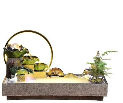 Feng Shui Fontana da Interno Decorazione da tavolo Zen Ornamento Paesaggio di loto Ornamento di acqua corrente Fontana di acqua circolante Fontana Zen da Interno