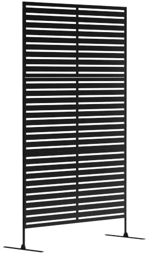 Outsunny Raumteiler Freistehend Paravent 3-teilig 122 x 198 cm Schwarz | Lamellen Design, Trennwand Sichtschutz aus Stahl, Outdoor Raumtrenner Sichtschutzwand, für Garten Balkon Terrasse
