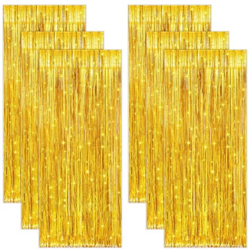 6 Pcs Cortina Metálica Cortinas de Oropel Metálico Foil Fringe Cortinas Fiesta Cortina De Flecos Decoracion Cortina Flecos Metálica Cortinas 1 x 2 m para Decoraciones Boda Fiesta de Cumpleaños Oro