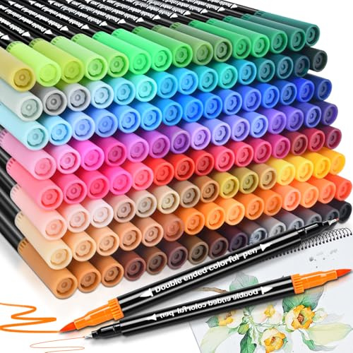 swihorab Lot de 120 feutres à double pinceau, double pinceau, pointe fine et pointe pinceau pour adultes, pour coloriage, livres de coloriage, manga
