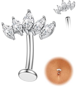 Piercing Nombril Titane Or Argent Percing Au Nombril Hypoallergénique 14G Piercings Nombril-Pendant Coeur Fleur Papillon Boule Fileté Intérieurement Flottant Navel Piercings - Argent Fleur CZ 12MM