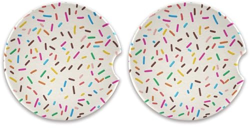 Ewusp Posavasos de cerámica con gránulos de chocolate, 2 unidades, absorbentes y antideslizantes, para portavasos de coche, con muesca para dedo y base de corcho, accesorios interiores para