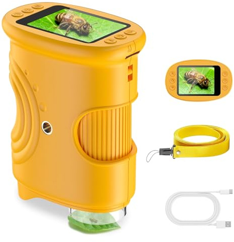 Digitales Mikroskop für Kinder, 1000X Vergrößerung mit 2.0 IPS Bildschirm, USB Wiederaufladbar und Tragbar, 8 LED Lichter, für Draußen, Orange，Geschenke für Kinder ab DREI Jahren