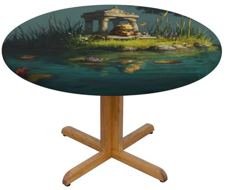 WZYWHJ Little tiger in the pavilion Printing Round table cover Tablecloth S home decoration waterproof and wrinkle-resistant for kitchen restaurant and party