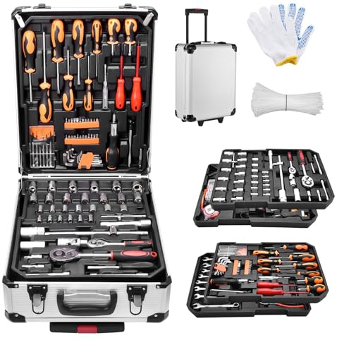 Teodute 600 Pezzi Cassetta Attrezzi Completa, Cassetta Attrezzi Set Attrezzi da Lavoro con Rotelle, Valigetta Attrezzi per Casa Garage e Officina