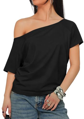 INFITTY Off The Shoulder Tops for Women Short Sleeve Shirt Sexy Tunic Tops Casual Summer Cute Clothes