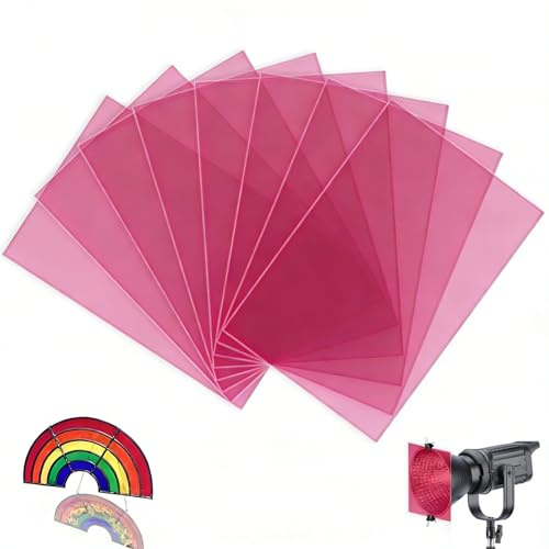mawmuaw 8 stycken lampfolie rosa, värmebeständig färgfolie för LED-lampor och studioblixt, A4-färgfilter färgkorrigering, folie rosa transparent, färgfolie gel för foto, video och gör-det-själv, 29,7