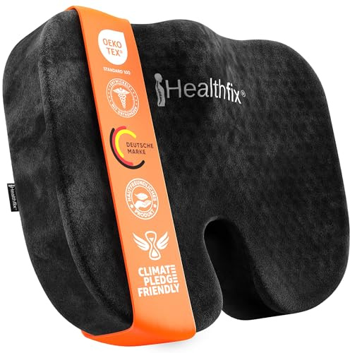 Healthfix Cuscino ortopedico per sedia da ufficio, scarico del coccige, con strato Honeycomb e rivestimento in velluto, ergonomico, per ufficio, auto, casa, 45 x 36 x 7 cm (nero)
