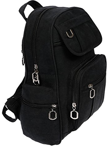 Christian Wippermann Damen Rucksack aus Canvas - Elegant und Modern, 24x30x13 cm - Mittelgroßes Daypack mit 7 Fächern, Stilvoller City Rucksack für Frauen - Alltagstauglich und Vielseitig - Schwarz