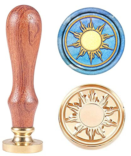 CRASPIRE Wax Seal Stamp Sun Vintage Sealing Wax Stamp Sun Retro 25mm Removable Brass Seal Stamp with Wood Handle for Wedding Invitations Envelopes Gift Packing Craft Adhesive Waxing